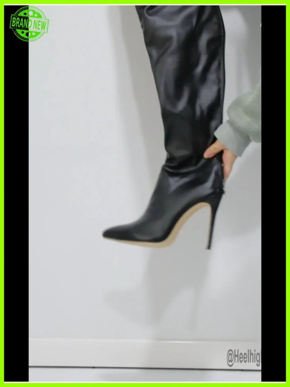 Faux Leather Pointed Toe Over the Knee High Boots Stiletto Heel Back Zipper